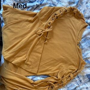 Charlotte Russe Yellow Lace-Up Sleeve Blouse